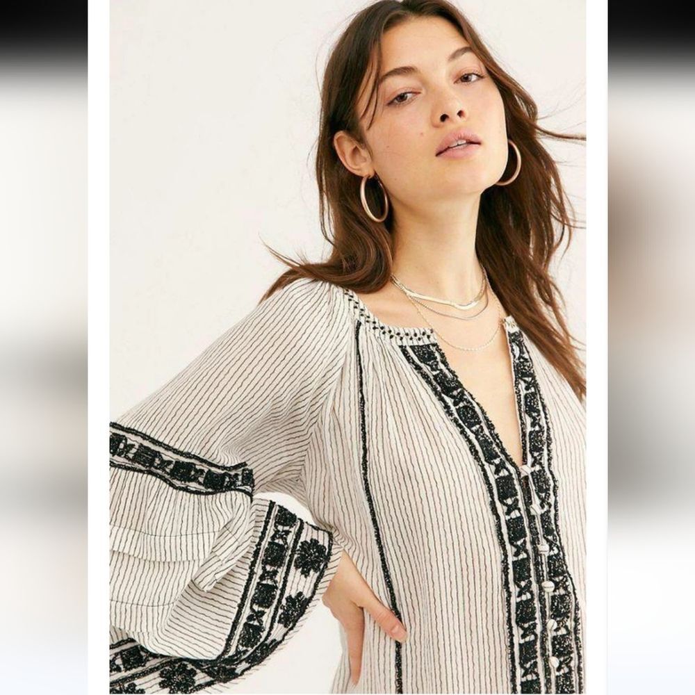 FREE PEOPLEFree People Vagabond Maxi Top Dress 100% Cotton Black & White Size L - Picture 15 of 15